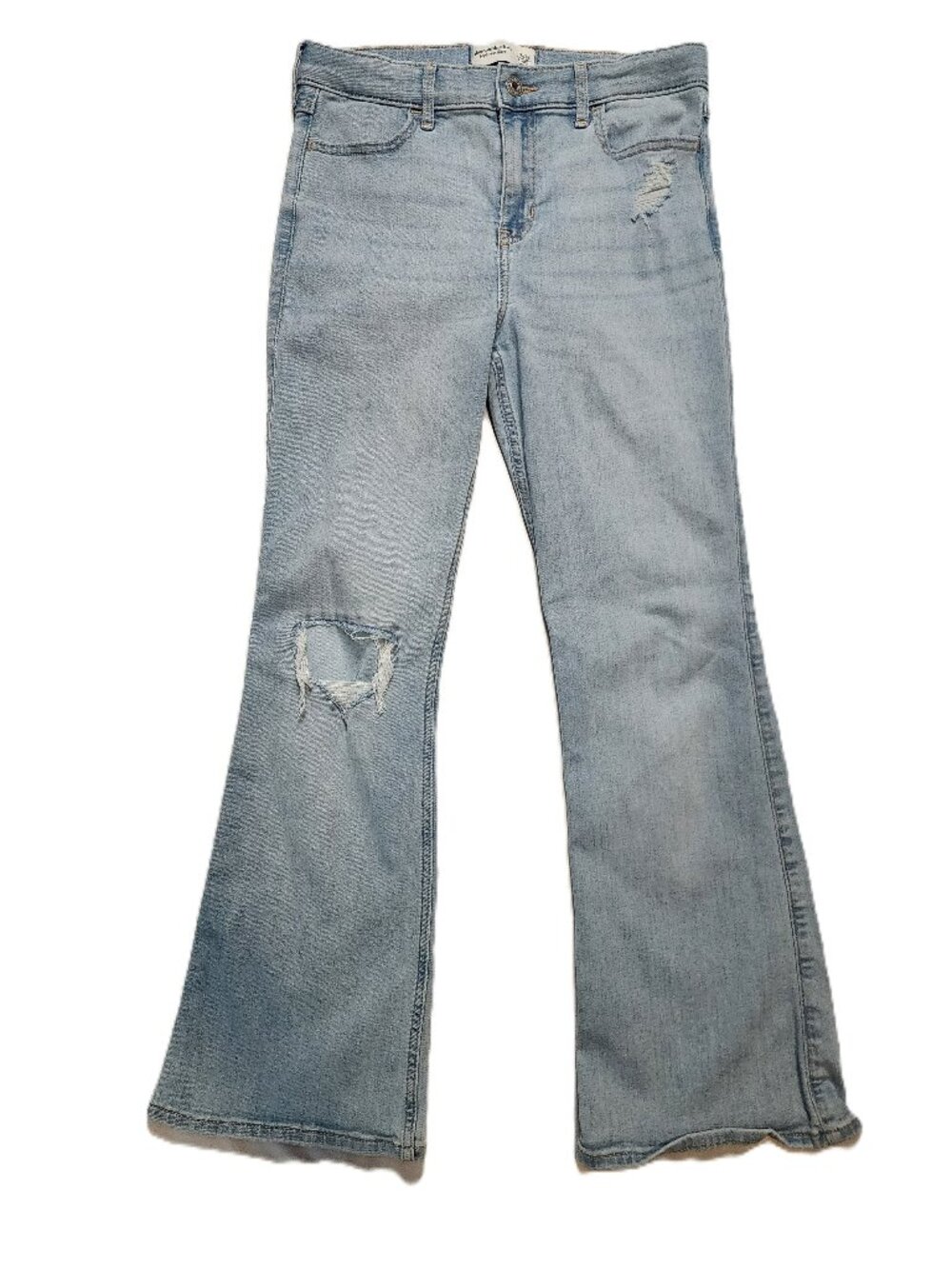 Abercrombie Kids High Rise Flare Jeans 15/16 Short Light Wash Distressed